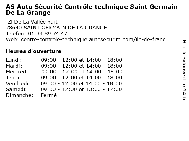 AS Auto Sécurité Contrôle technique Saint Germain De La Grange à SAINT GERMAIN DE LA GRANGE: adresse et heures d'ouverture