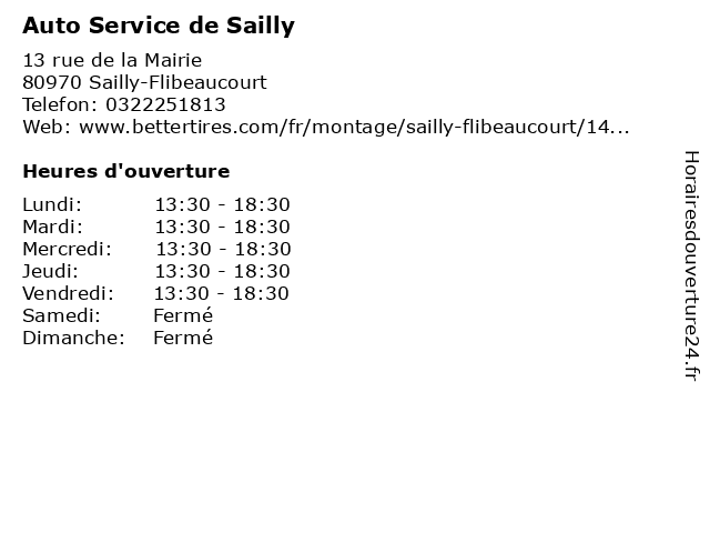 Auto Service de Sailly à Sailly-Flibeaucourt: adresse et heures d'ouverture