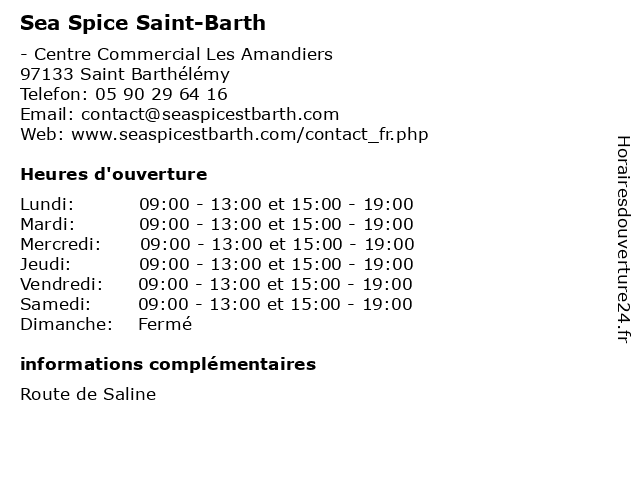 Sea Spice Saint-Barth à Saint Barthélémy: adresse et heures d'ouverture