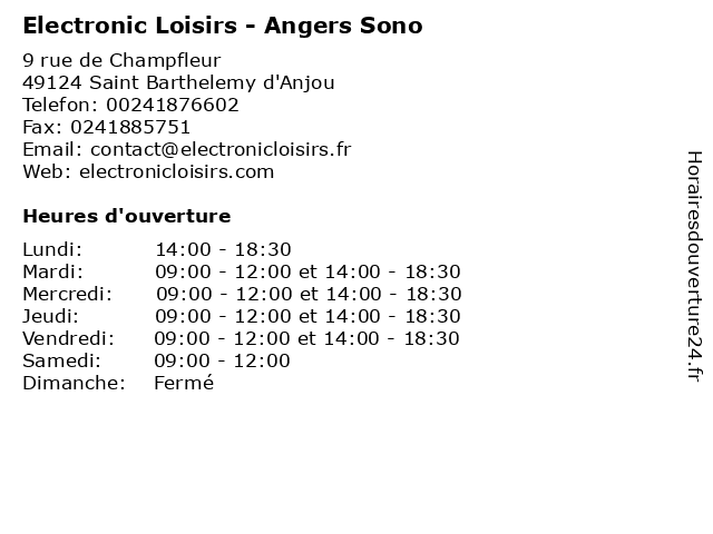 Electronic Loisirs - Angers Sono à Saint Barthelemy d'Anjou: adresse et heures d'ouverture