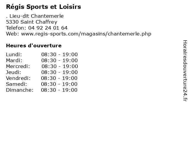 Régis Sports et Loisirs à Saint Chaffrey: adresse et heures d'ouverture