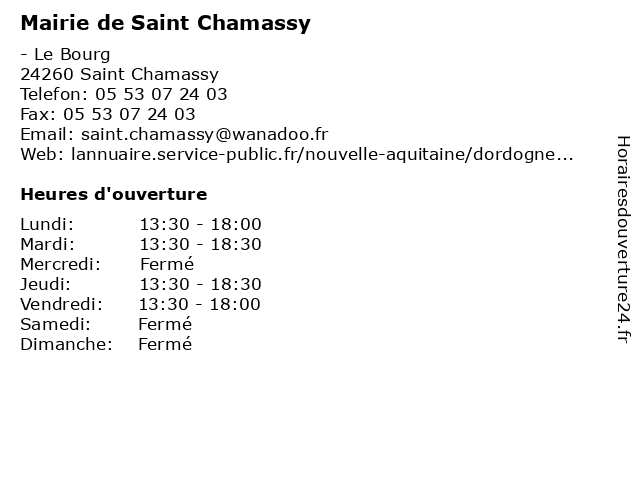 Mairie de Saint Chamassy à Saint Chamassy: adresse et heures d'ouverture
