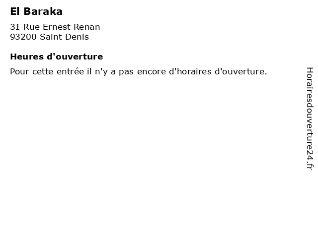 El Baraka à Saint Denis: adresse et heures d'ouverture