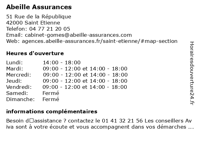 Abeille Assurances à Saint Etienne: adresse et heures d'ouverture