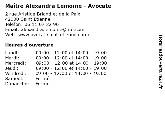 Maître Alexandra Lemoine - Avocate à Saint Etienne: adresse et heures d'ouverture