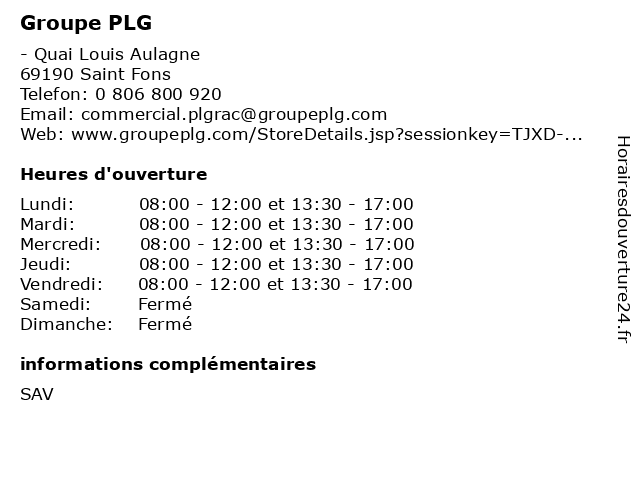 Groupe PLG à Saint Fons: adresse et heures d'ouverture