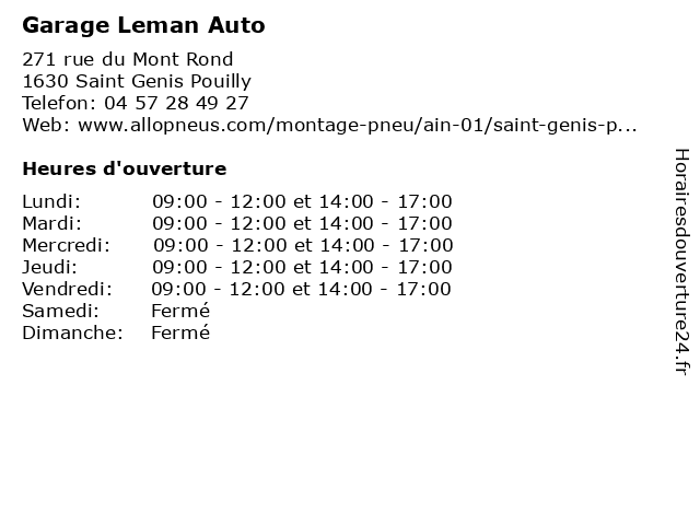 Garage Leman Auto à Saint Genis Pouilly: adresse et heures d'ouverture
