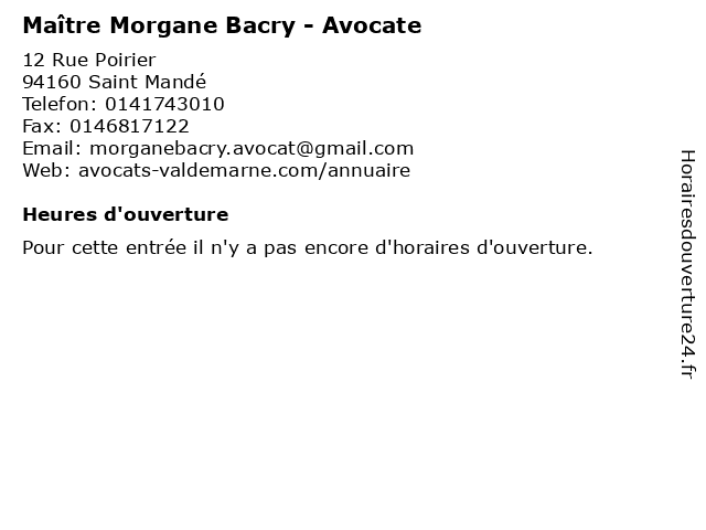 Maître Morgane Bacry - Avocate à Saint Mandé: adresse et heures d'ouverture