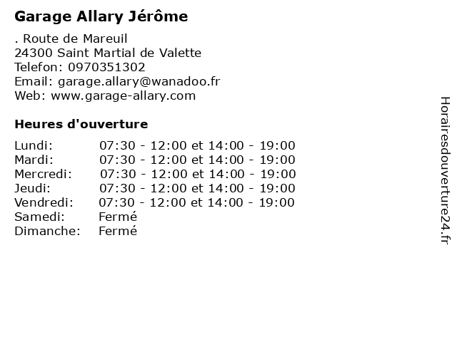 Garage Allary Jérôme à Saint Martial de Valette: adresse et heures d'ouverture