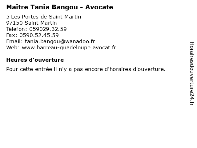 Maître Tania Bangou - Avocate à Saint Martin: adresse et heures d'ouverture
