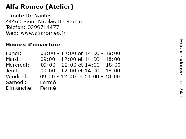 Alfa Romeo (Atelier) à Saint Nicolas De Redon: adresse et heures d'ouverture