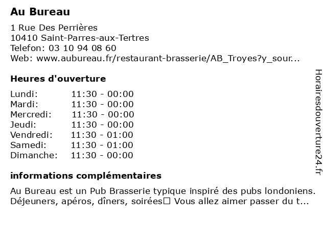 Matron Samenwerking Mos ᐅ Horaires d'ouverture „Au Bureau Troyes“ | 1 Rue des perrières à Saint Parre AUX Tertres Matron Samenwerking Mos ᐅ Horaires d'ouverture „Au Bureau Troyes“ | 1 Rue des perrières à Saint Parre AUX Tertres