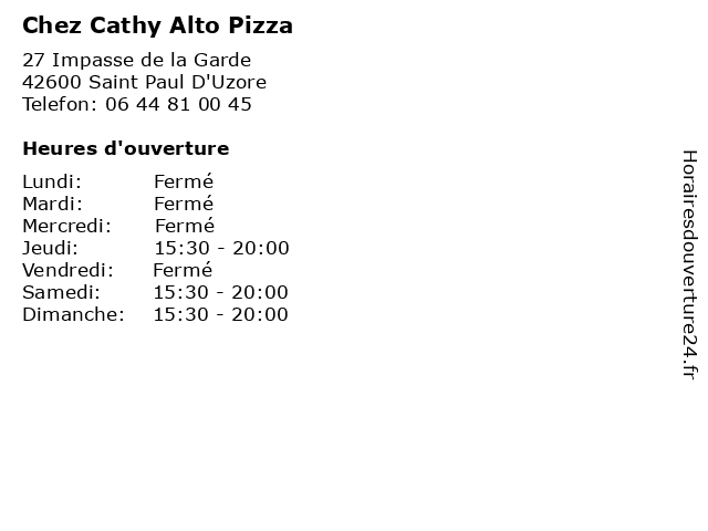 Chez Cathy Alto Pizza à Saint Paul D'Uzore: adresse et heures d'ouverture