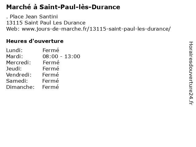 Marché à Saint-Paul-lès-Durance à Saint Paul Les Durance: adresse et heures d'ouverture