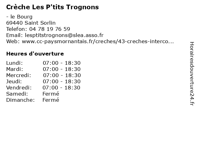 Crèche Les P'tits Trognons à Saint Sorlin: adresse et heures d'ouverture