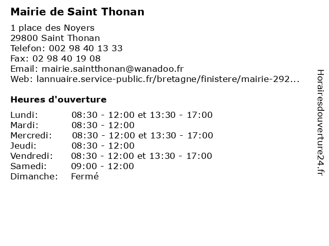 Mairie de Saint Thonan à Saint Thonan: adresse et heures d'ouverture
