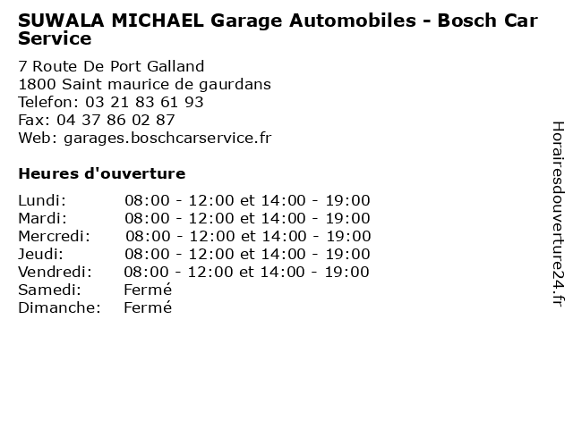 SUWALA MICHAEL Garage Automobiles - Bosch Car Service à Saint maurice de gaurdans: adresse et heures d'ouverture