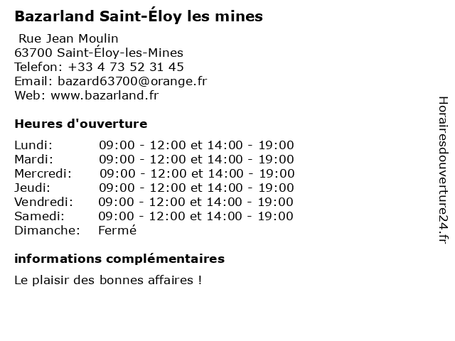 Bazarland Saint-Éloy les mines à Saint-Éloy-les-Mines: adresse et heures d'ouverture