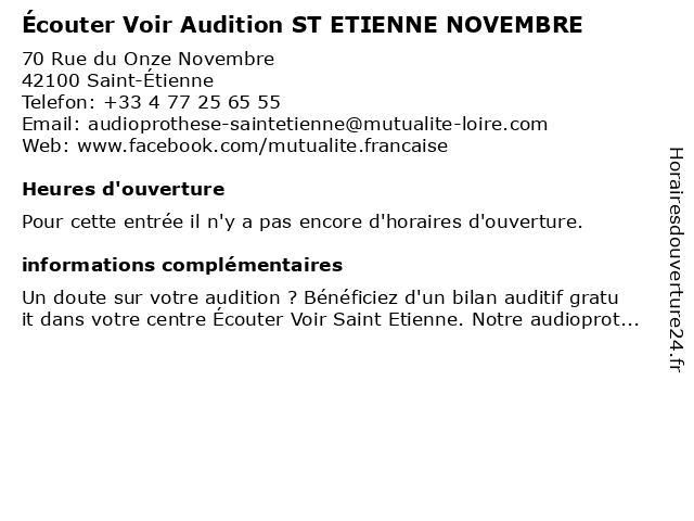 Écouter Voir Audition ST ETIENNE NOVEMBRE à Saint-Étienne: adresse et heures d'ouverture