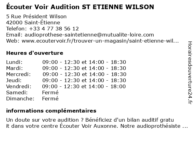 Écouter Voir Audition ST ETIENNE WILSON à Saint-Étienne: adresse et heures d'ouverture