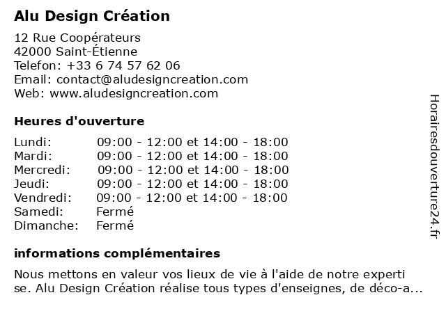 Alu Design Création à Saint-Étienne: adresse et heures d'ouverture