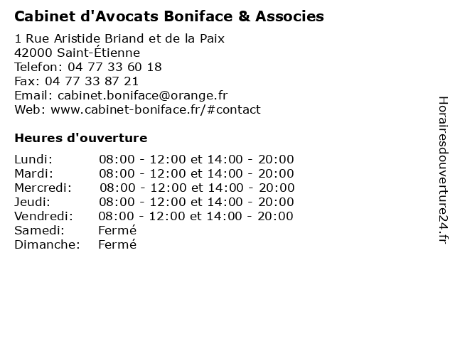 Cabinet d'Avocats Boniface & Associes à Saint-Étienne: adresse et heures d'ouverture
