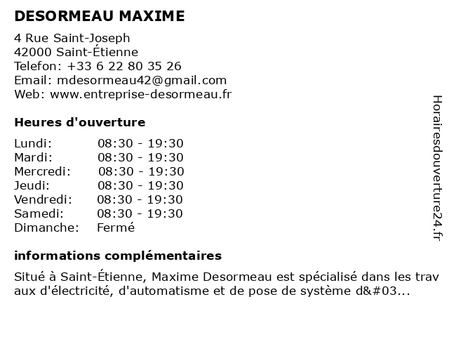 DESORMEAU MAXIME à Saint-Étienne: adresse et heures d'ouverture