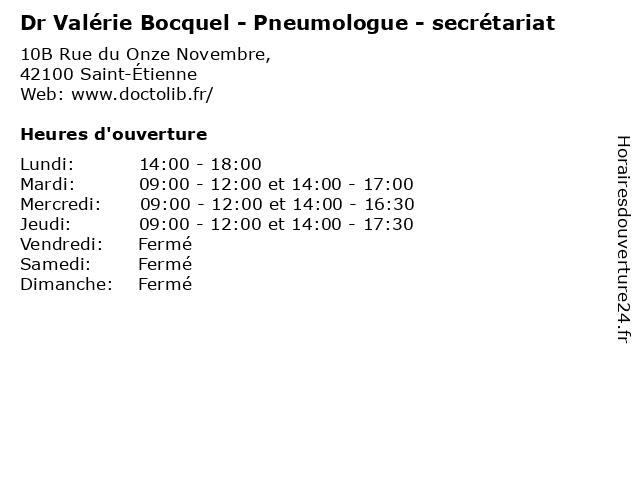 Dr Valérie Bocquel - Pneumologue - secrétariat à Saint-Étienne: adresse et heures d'ouverture