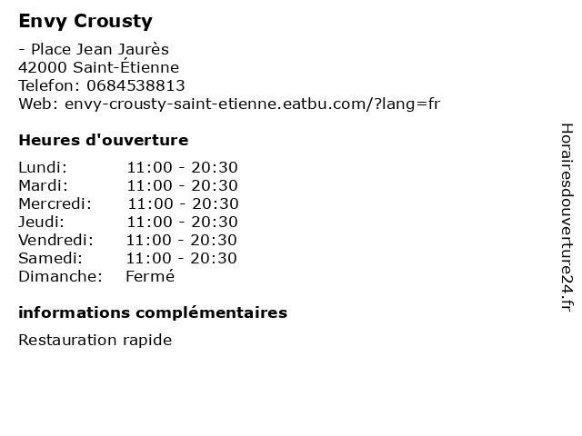 Envy Crousty à Saint-Étienne: adresse et heures d'ouverture