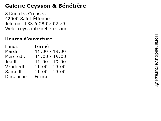 Galerie Ceysson & Bénétière à Saint-Étienne: adresse et heures d'ouverture