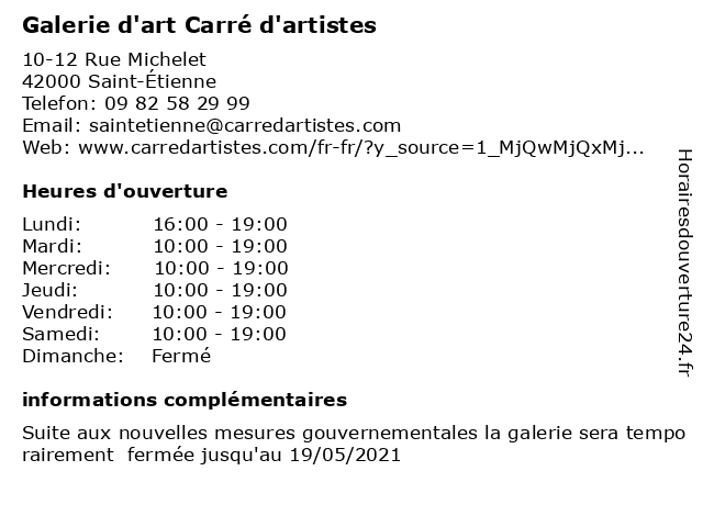 Galerie d'art Carré d'artistes Saint-Etienne à Saint-Étienne: adresse et heures d'ouverture