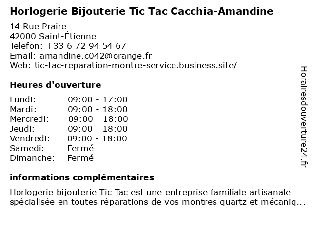 Horlogerie Tic Tac à Saint-Étienne: adresse et heures d'ouverture