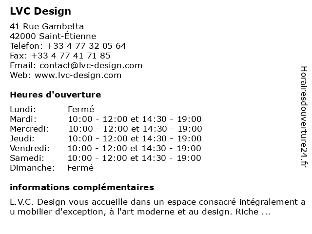 LVC Design à Saint-Étienne: adresse et heures d'ouverture