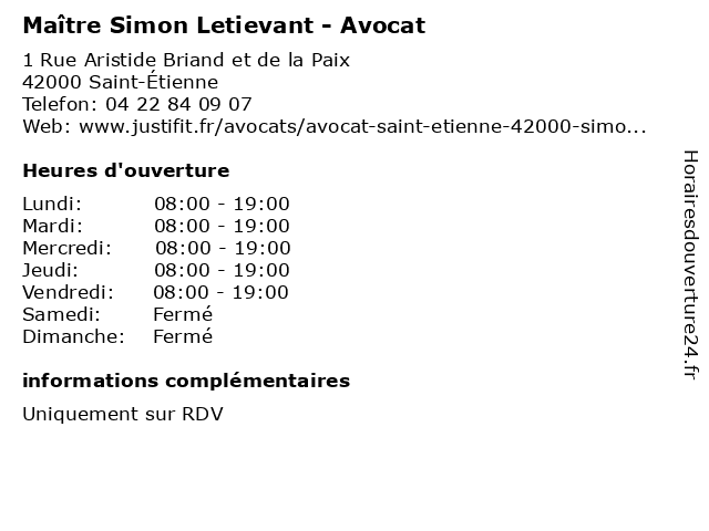 Maître Simon Letievant - Avocat à Saint-Étienne: adresse et heures d'ouverture