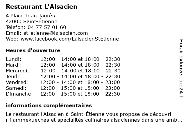 Restaurant L'Alsacien à Saint-Étienne: adresse et heures d'ouverture