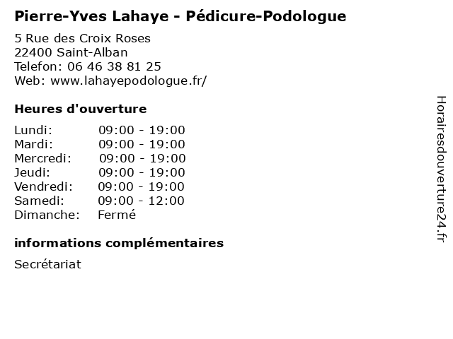 Pierre-Yves Lahaye - Pédicure-Podologue à Saint-Alban: adresse et heures d'ouverture