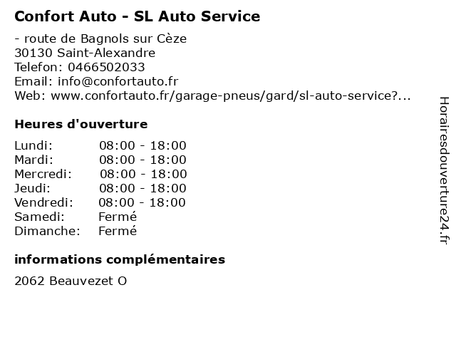 Confort Auto - SL Auto Service à Saint-Alexandre: adresse et heures d'ouverture