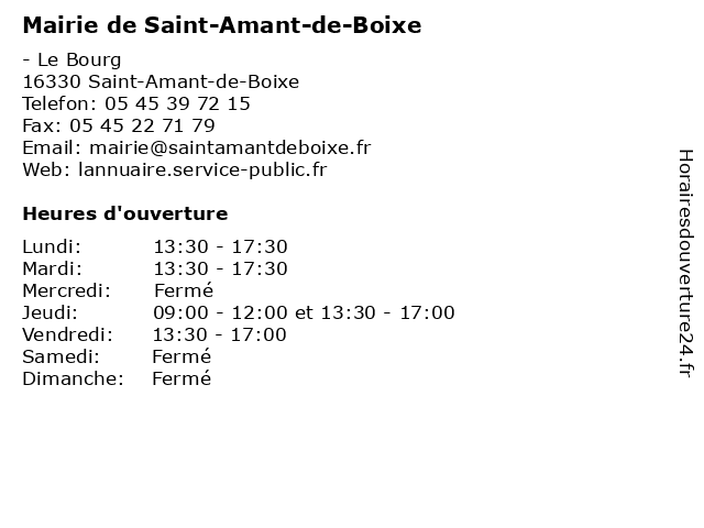 Mairie de Saint-Amant-de-Boixe à Saint-Amant-de-Boixe: adresse et heures d'ouverture
