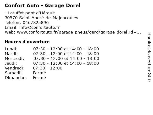Confort Auto - Garage Dorel à Saint-André-de-Majencoules: adresse et heures d'ouverture