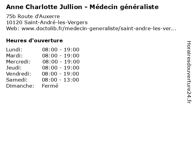 Anne Charlotte Jullion - Médecin généraliste à Saint-André-les-Vergers: adresse et heures d'ouverture