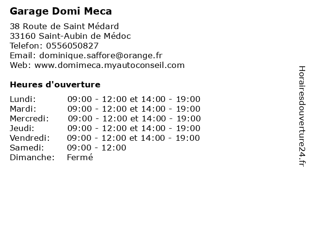 Garage Domi Meca à Saint-Aubin de Médoc: adresse et heures d'ouverture