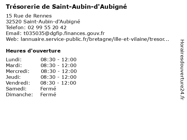 Trésorerie de Saint-Aubin-d'Aubigné à Saint-Aubin-d'Aubigné: adresse et heures d'ouverture