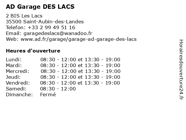 Garage AD - Garage Des Lacs à Saint-Aubin-des-Landes: adresse et heures d'ouverture