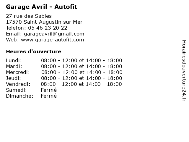 Garage Avril - Autofit à Saint-Augustin sur Mer: adresse et heures d'ouverture