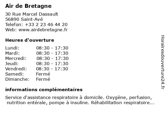 Air de Bretagne à Saint-Avé: adresse et heures d'ouverture
