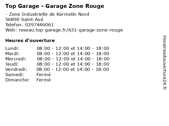 Top Garage - Garage Zone Rouge à Saint-Avé: adresse et heures d'ouverture