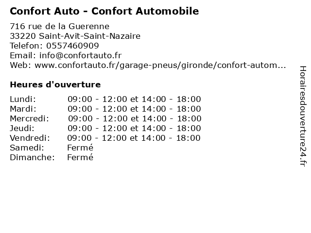 Confort Auto - Confort Automobile à Saint-Avit-Saint-Nazaire: adresse et heures d'ouverture