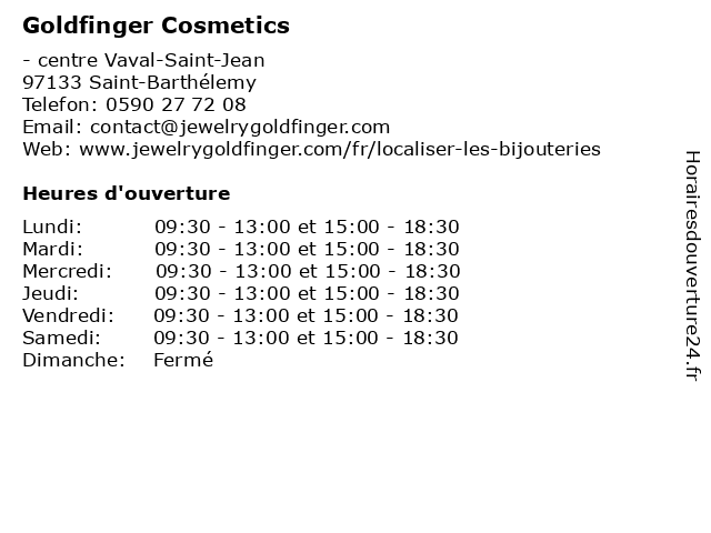 Goldfinger Cosmetics à Saint-Barthélemy: adresse et heures d'ouverture
