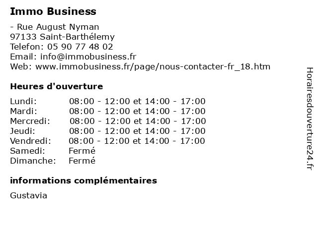 Immo Business à Saint-Barthélemy: adresse et heures d'ouverture