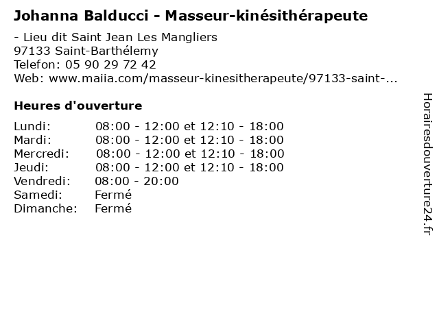 Johanna Balducci - Masseur-kinésithérapeute à Saint-Barthélemy: adresse et heures d'ouverture
